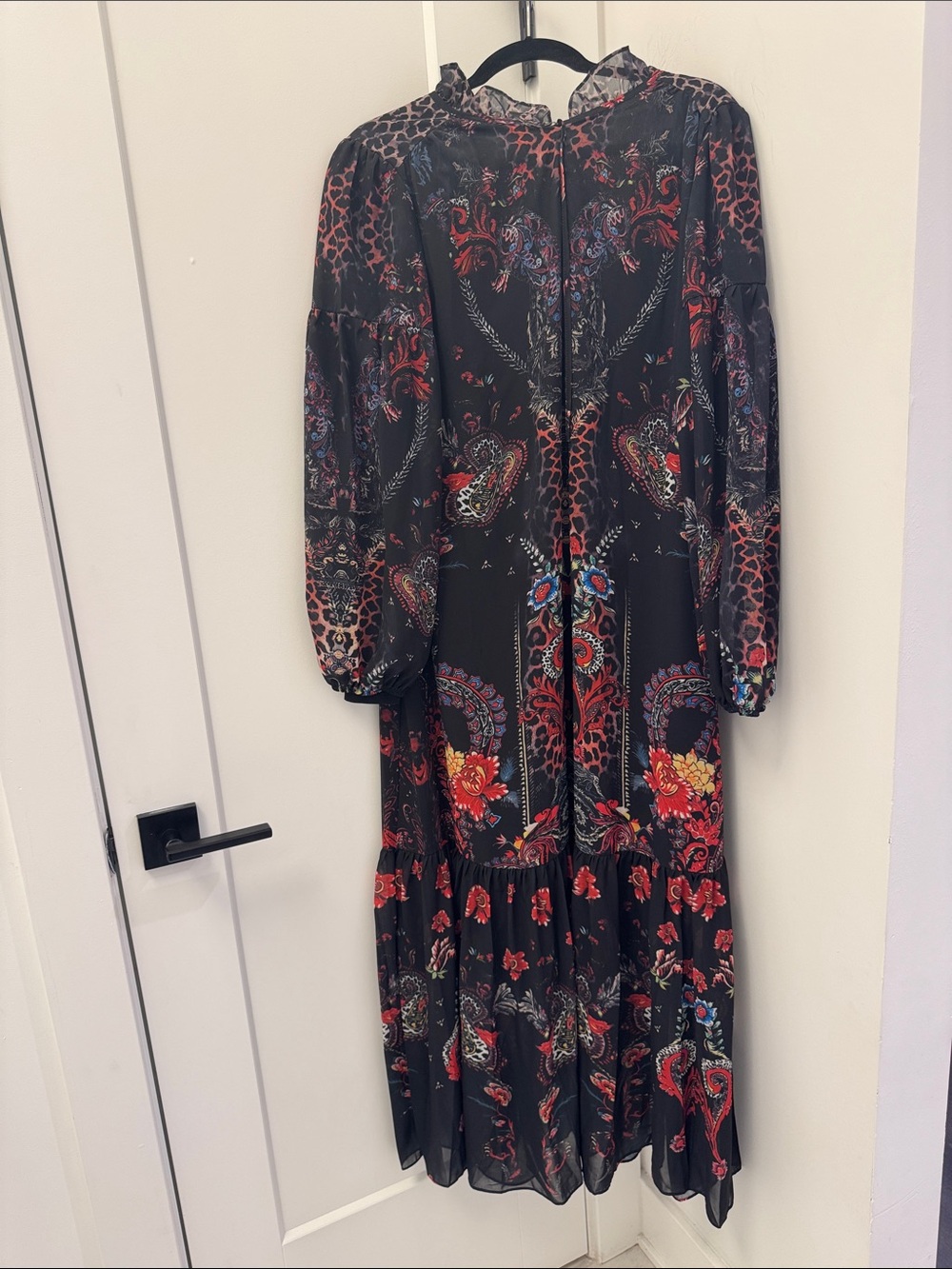 Black Floral Paisley Long Sleeve Maxi Dress